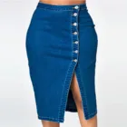 Женская джинсовая юбка, джинсовая юбка с разрезом, в винтажном стиле, на пуговицах, в стиле ретро, длинная, на бедрах, лето 2021