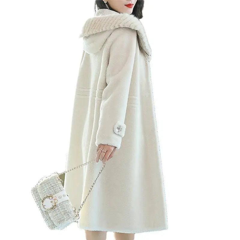 Женское длинное пальто с воротником из натурального меха норки Толстая Теплая