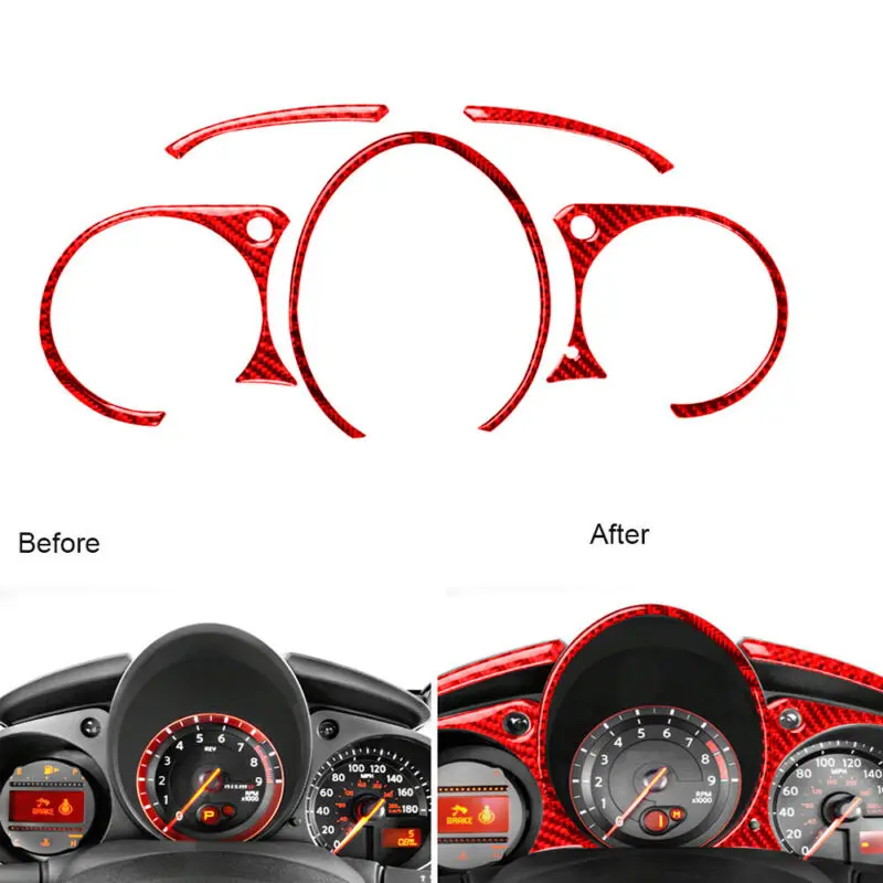 

5Pcs Red Carbon Fiber Instrument Cluster Panel Bezel Trim For Nissan 370Z 09-20 Speedometer Pointer Indicator Stickers