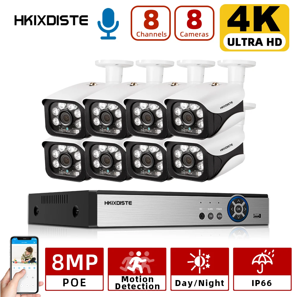 

Камера Наружного видеонаблюдения, 8 каналов, 8 Мп, 4K, HDMI, H.265