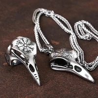 vintage crow skull mens open ring gothic stainless steel compass ring mens viking accessory ring amulet pattern