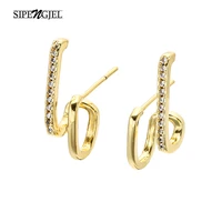 sipengjel fashion cubic zircon studs earrings korean style layered statement earrings for women jewelry 2021