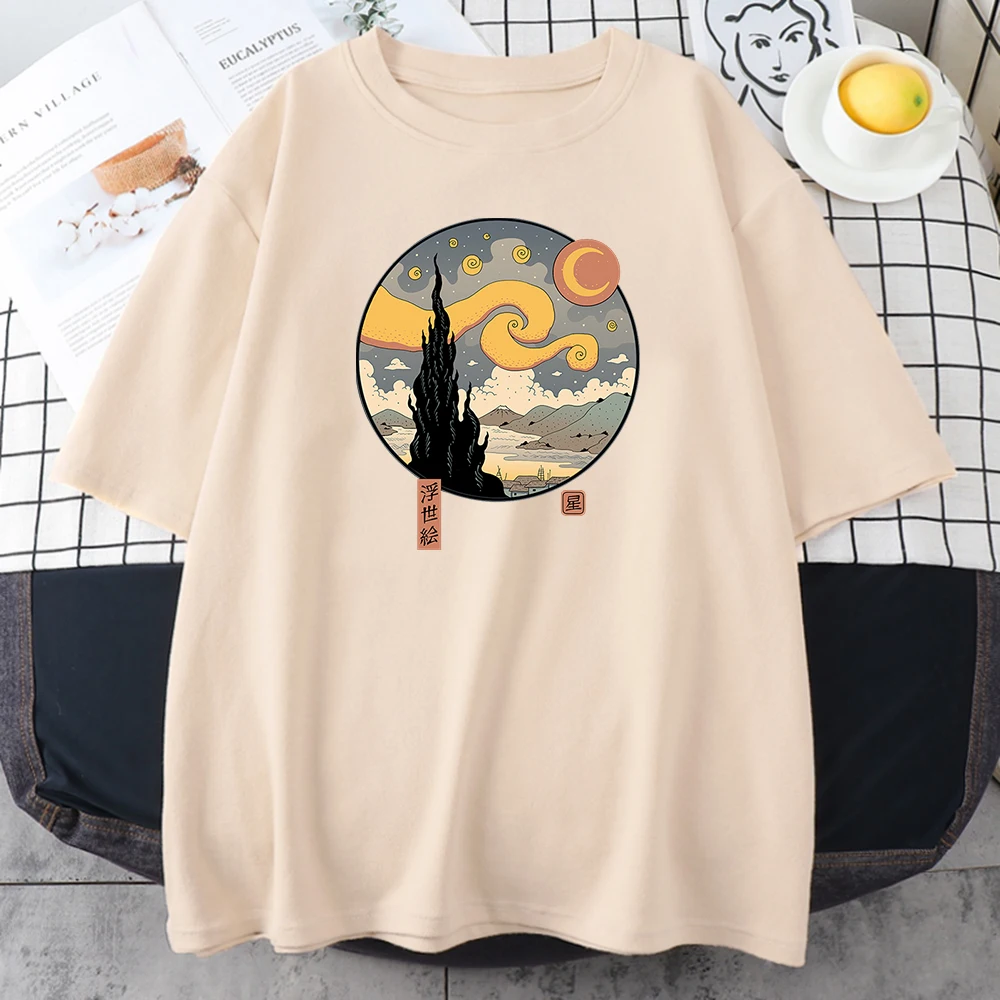 Женская футболка Starry Ukiyo-E Night повседневные футболки в Корейском стиле летняя