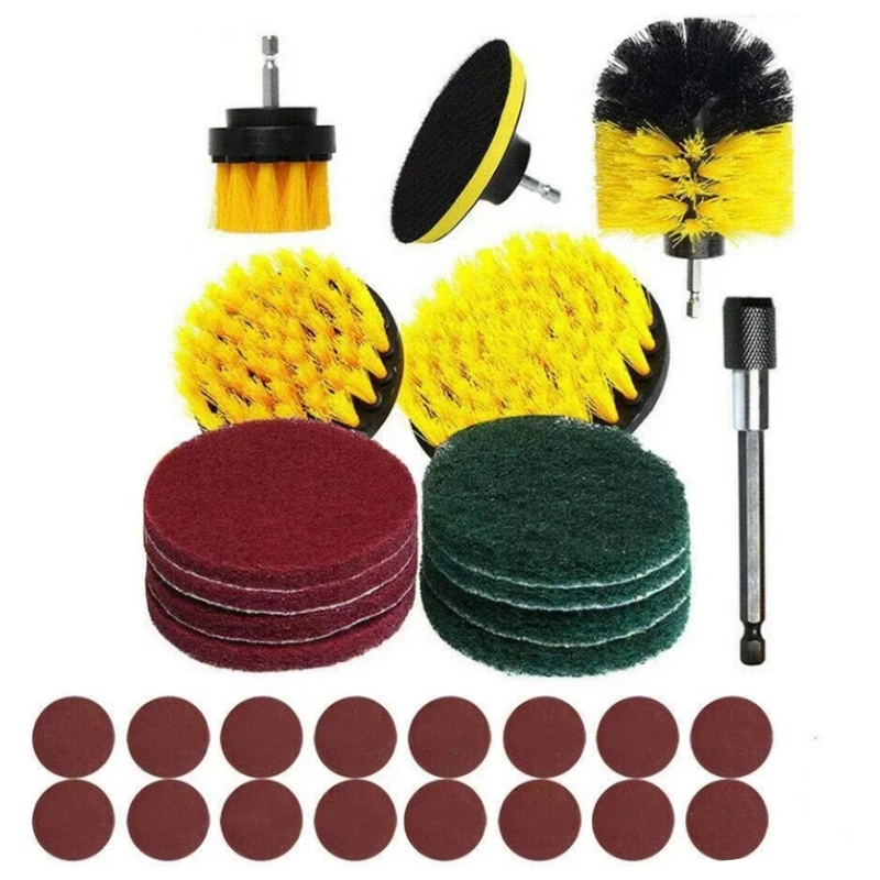 

30 шт дрель принадлежность щетки комплект Мощность Чистящая Щетка для сверла очистки площадку с полировальной подложкой с удлинителем