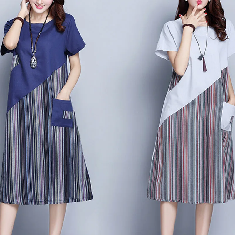 Платье женское трапециевидное в полоску короткое свободное повседневное
