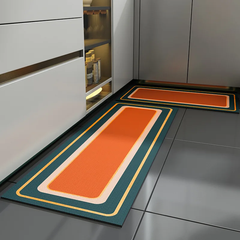 

Eovna Thicken Kitchen Mat for Floor Long PVC Waterproof Oilproof Kitchen Carpet PU Leather Nordic Geometric Entance Doormat