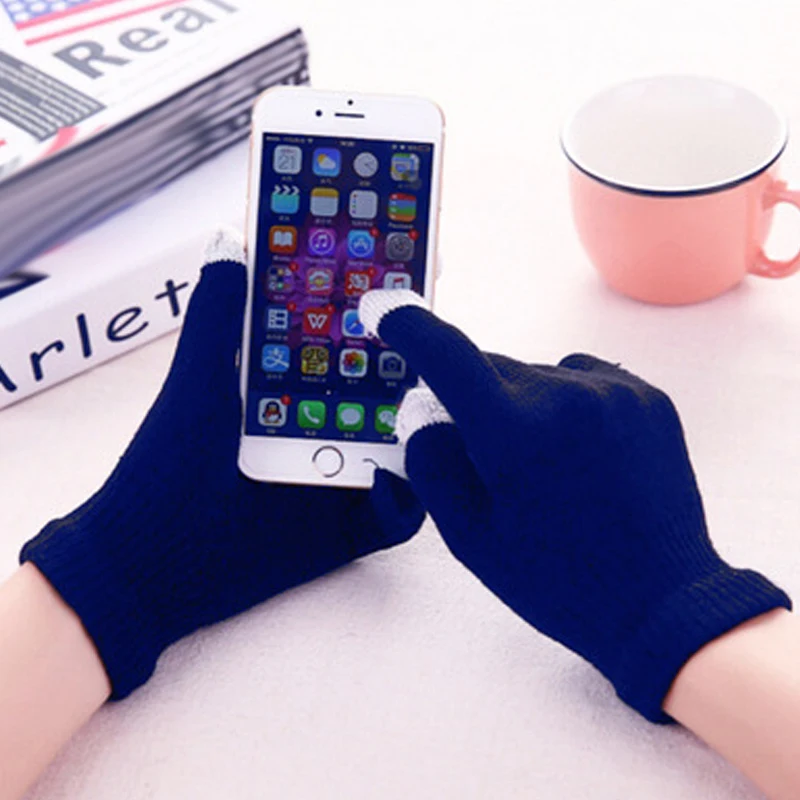 

Newly 2 Pairs Knitted Gloves Full Finger Warm Screentouch for Men Women Outdoor Sport Winter Fall