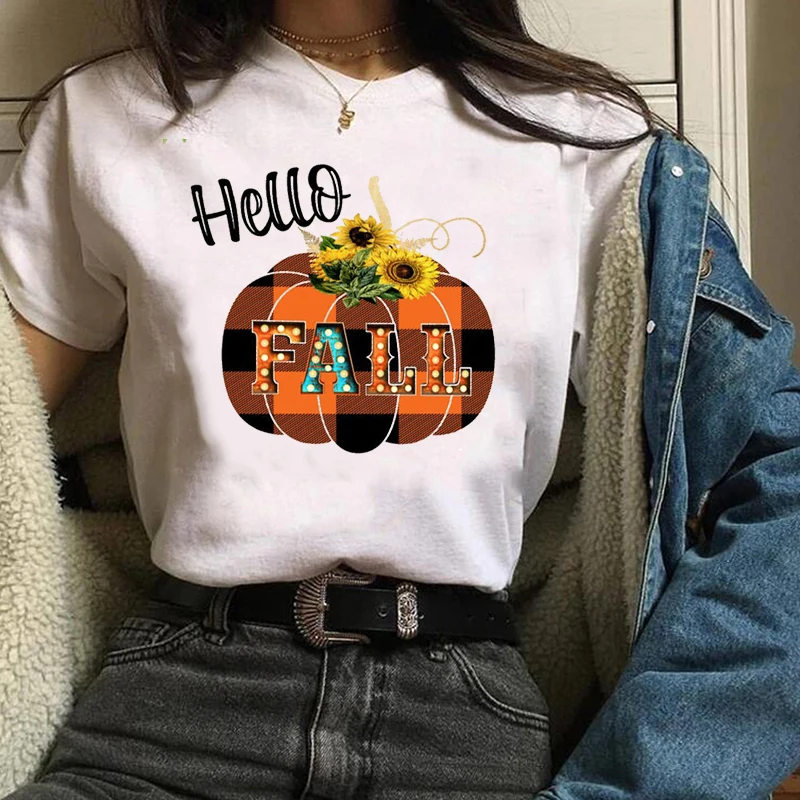 Женские футболки топы графический клетчатый цветок тыква на День Благодарения