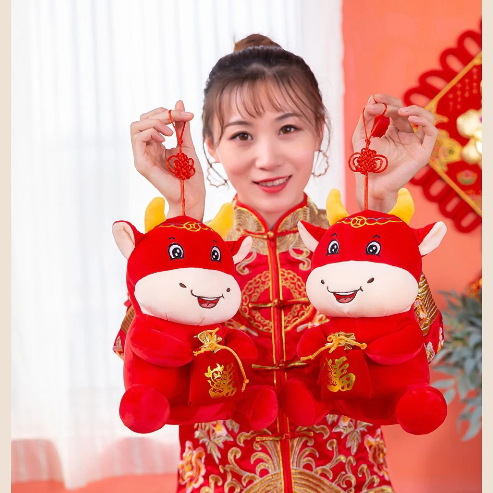 

The Mascot Of The Year Of The Plush Toy Doll Chinese Year, Auspicious Cow Small Pillow For Children New Year Gift
