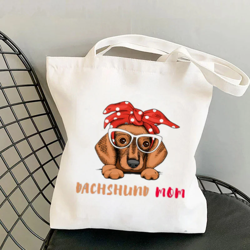 

2021 Shopper Bandana Dachshund Mom Printed Tote Bag women Harajuku shopper handbag girl Shoulder shopping bag Lady Canvas Bag
