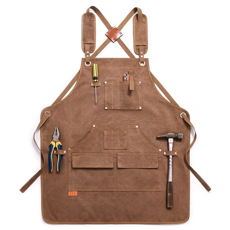 

Woodworking Tool Apron with Pocket Adjustable Cross Back Strap Carpenter Car Repair Painting Waterproof Thick Canvas Work Apron