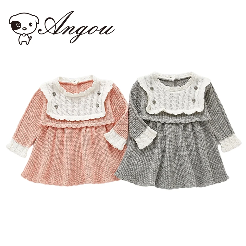 

Angou 2021 Autumn New Fashion Baby Girl Knitted Dress Infant Sweater Skirt Long Sleeves Twist Cotton Princess Skirt Baby Clothes