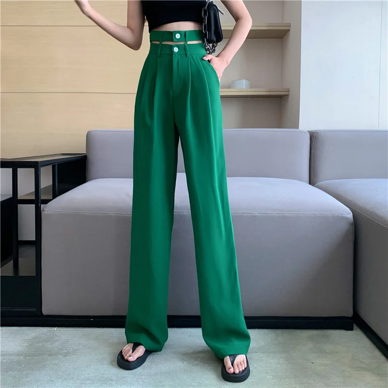 

Fashion Women's Thin High Waist Design Sense Of Draping Floor Length Straight Casual White Wide Leg Pants 2021 N039
