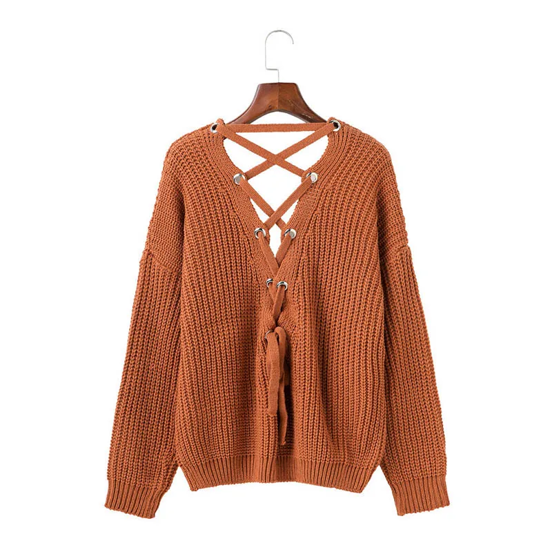 Осенне-зимний женский Повседневный сексуальный вязаный пуловер с открытой