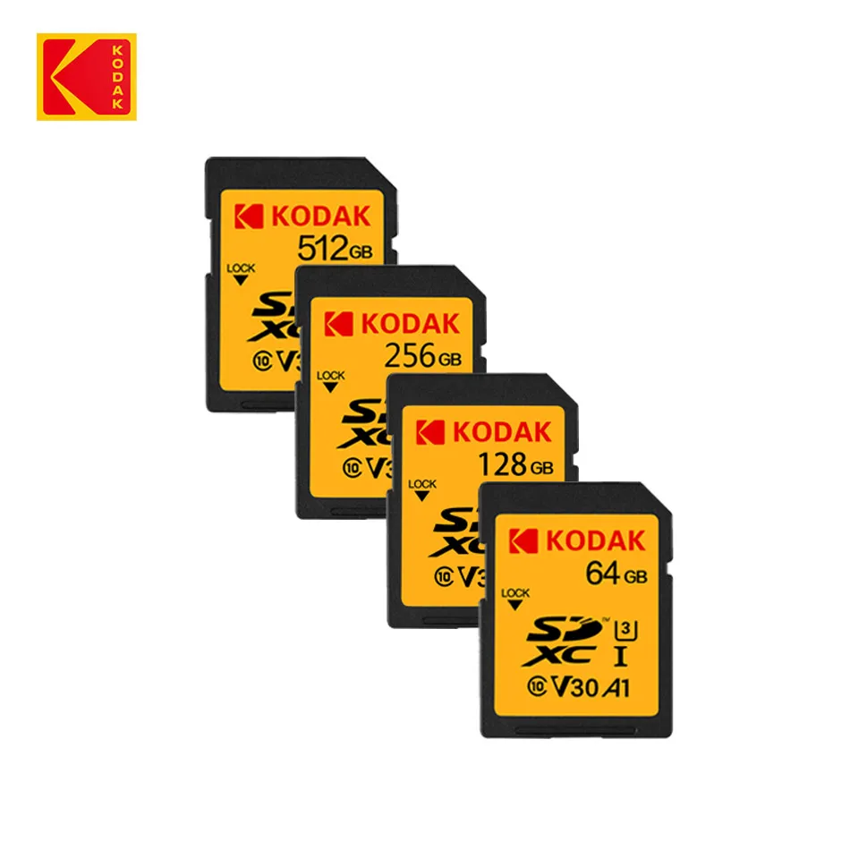 

KODAK SD Card V30 C10 100MB/s Flash Card 16GB 32GB 64GB 128GB 256GB 512GB SDXC SDHC Class 10 Memory Card For DSLR Digital Camera