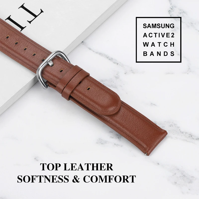 20mm 22mm Genuine Leather Strap for Samsung Galaxy Watch 4 strap 42mm Huawei Active2 40mm 44mm Leather Band Steel Clasp Strap