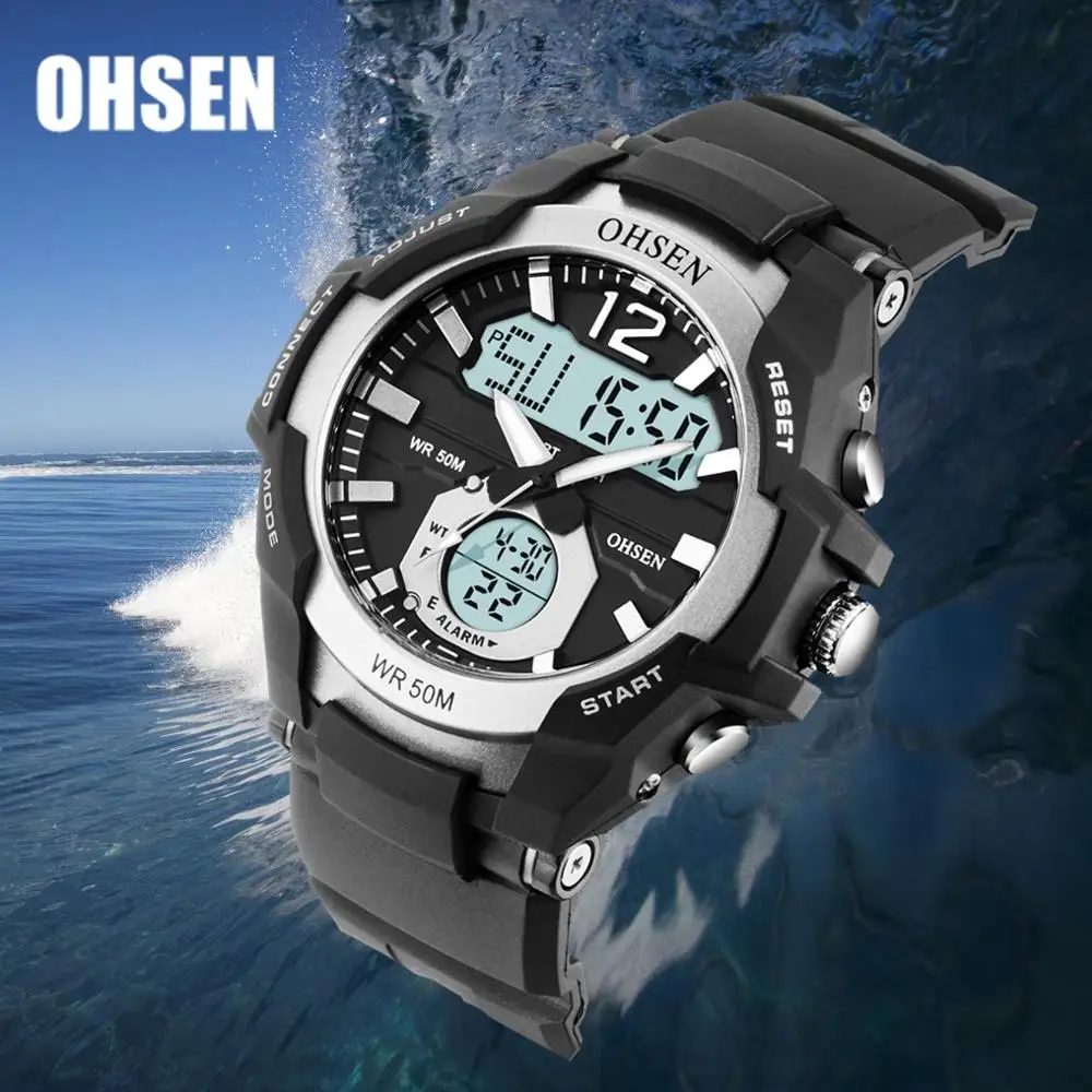 

Часы OHSEN мужские Кварцевые водонепроницаемые, модные белые спортивные электронные наручные, в стиле милитари, с силиконовым ремешком