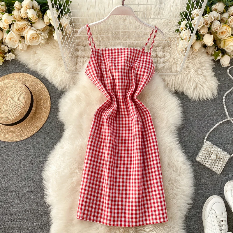2020 Новая мода Женская одежда выше колена мини без рукавов клетчатое платье