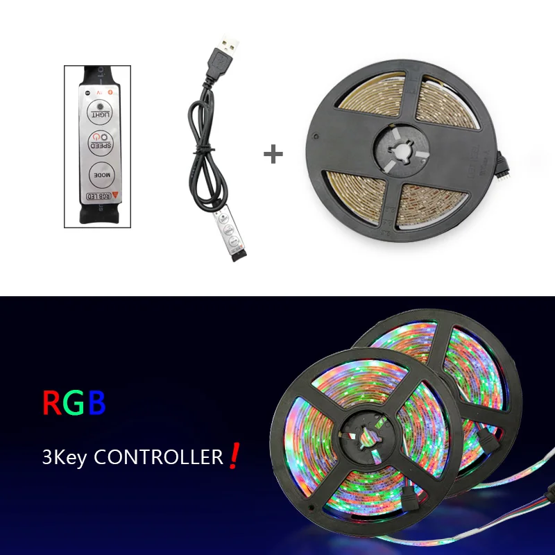 USB мини 3key Светодиодная лента DC 5 В гибкий светильник 60 Светодиодный s 50 см 1 м 2 м 3 м 4 м 5 м SMD 2835 Настольный Декор экран ТВ фоновый светильник ing - Испускаемый цвет: RGB with 3Keys