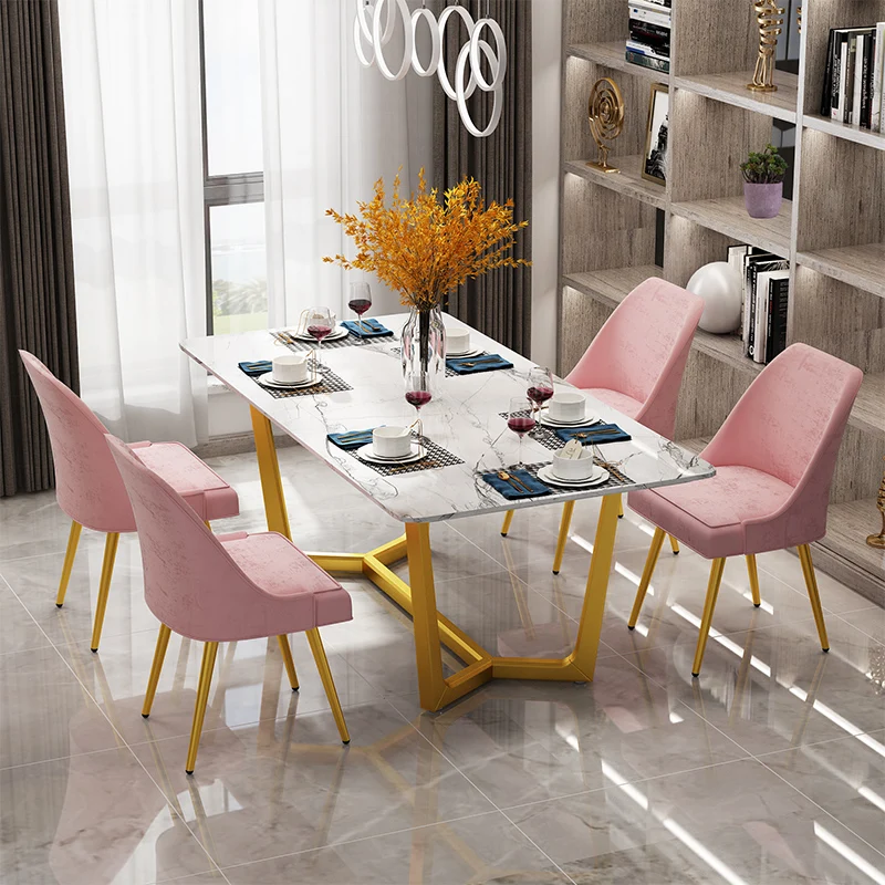 Стул для кафе Дышащий тканевый коврик прочный металлический стул ножки розовый