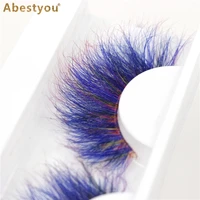 abestyou 22 25mm long 5d real mink eyelashes gradient blue colored lashes for makeup cosplay colorful eyelash extension