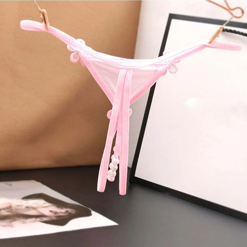 

G-String Fashion Design Pearl Crotch Nylon Women Lingerie T-Shaped Panties Korean Style Underwear Low-Waist Thong