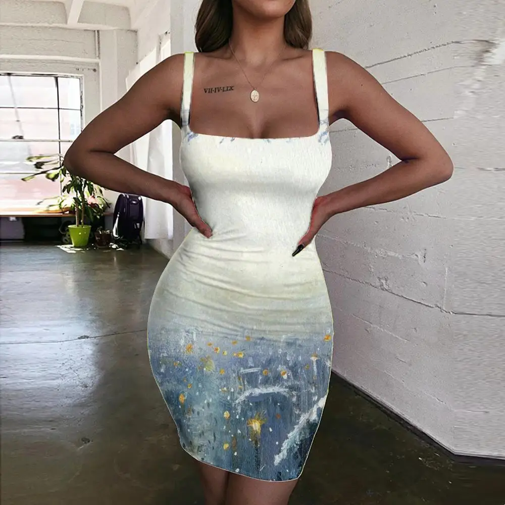 

Giyu Christmas Dress Women New Year Ladies Dresses Santa Claus 3d Print Deer Halter Sleeveless Womens Clothing Party Vintage