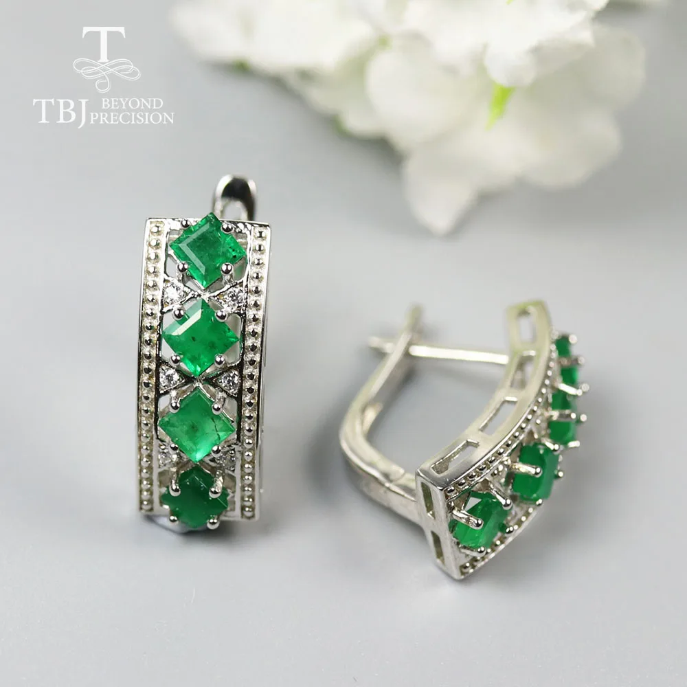 Серьги с квадратной застежкой из натурального изумруда Замбии серьги настоящего