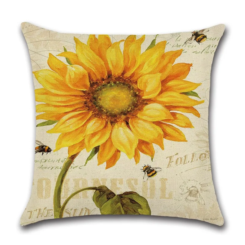 

Thanksgiving Plant Flower Letter Cushion Cover Set Oil Paiting Sunflower Pillowcase 45x45 For Car Sofa Living Room Decoration