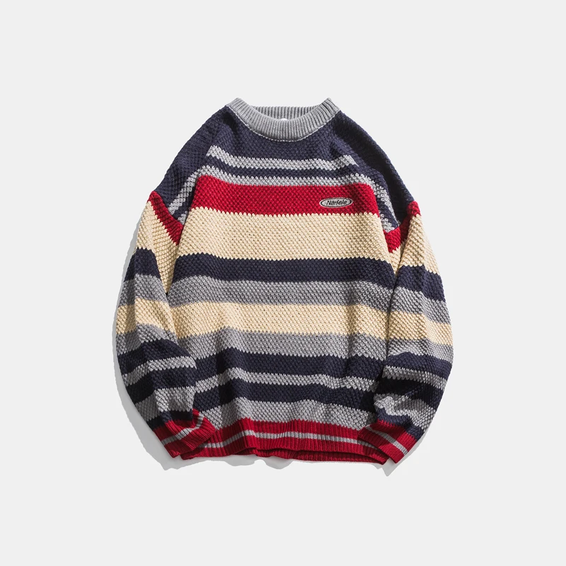 Повседневные мужские свитера в стиле ретро акриловые полоску с круглым вырезом