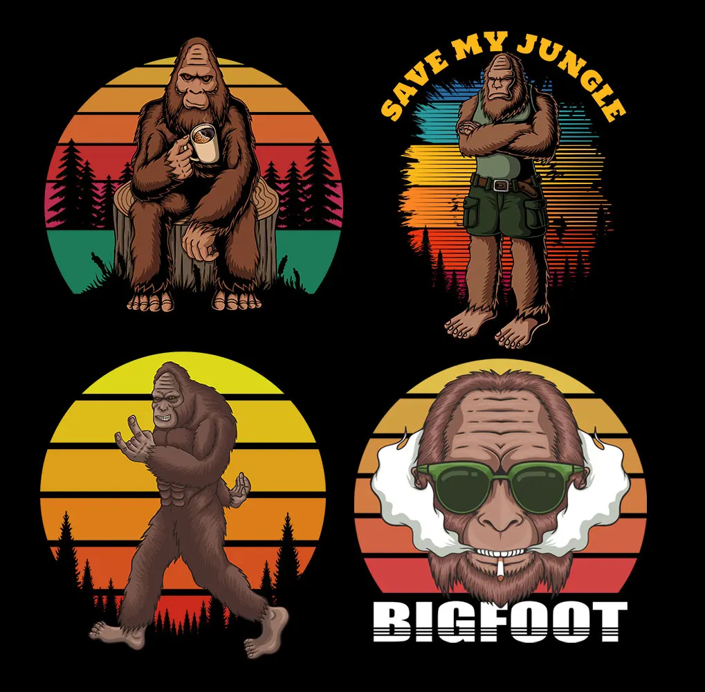 

Bigfoot Cigarette Retro Sunset Stickers For Clothing Heat Printing Diy Household Iron Patches For Summer T-shirt Badge Appliques