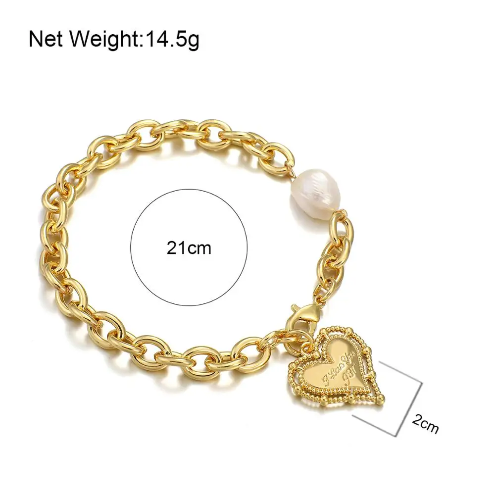 

ALLYES Elegant Letter Love Heart Charms Bracelet for Women Natural Pearl Link Bracelets Bangles Wedding Jewelry Couple Gifts