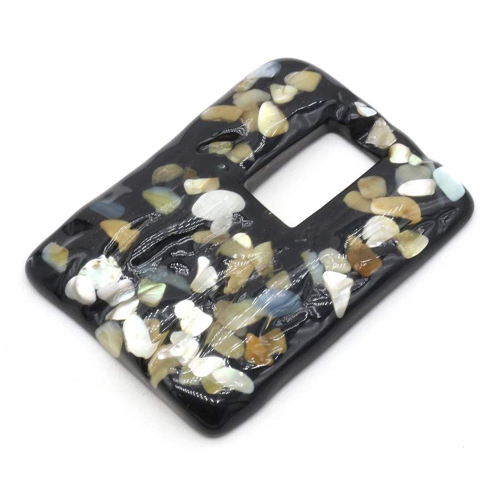 Pendant for Jewelry Making DIY Necklace Earring Accessories Rectangle Natural Shell Gravel With Resin Pendant Retro Lady Gifts