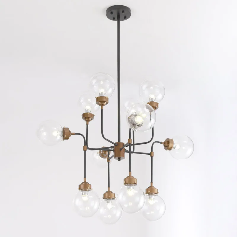 Винтажная Люстра для гостиной черная лампа Скандинавское стекло абажур