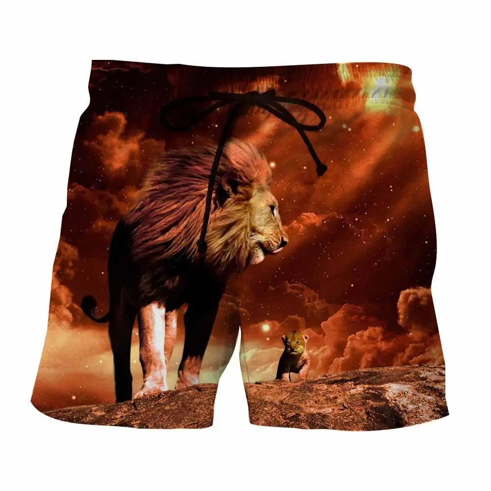 Мужские короткие брюки с принтом в виде льва размеры до 4XL | Мужская одежда