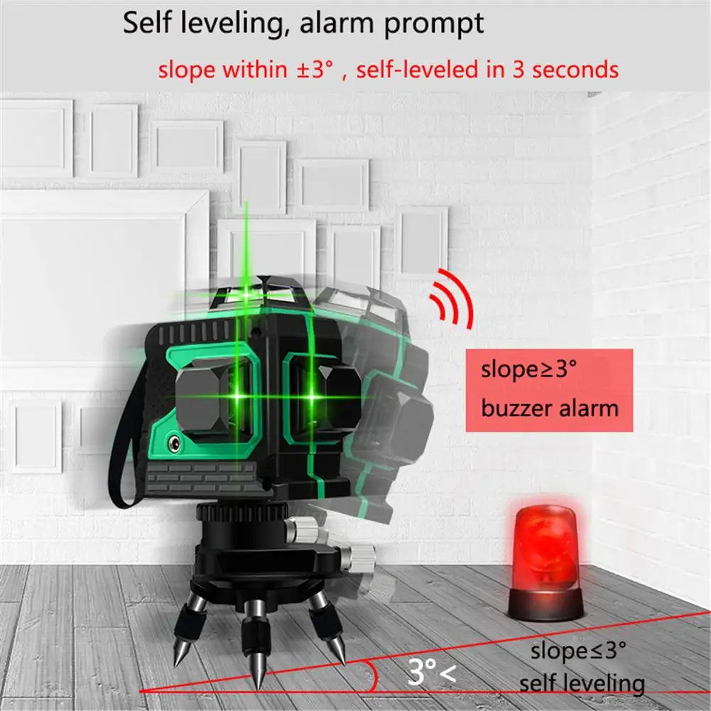 

12 Lines Red/Green Laser Levels Self-Leveling 360 Horizontal And Vertical Cross Super Powerful 3D Green Laser Beam Line