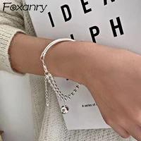 foxanry spring new 925 stamp bracelet fashion creative bead chain tassel pendant handmade wedding bride jewelry gifts
