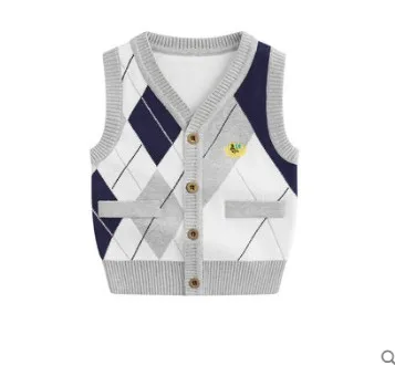 Preppy Style Little Boys Knitted Vest Sweater Children's Waistcoat College Cardigan Baby Kids Casual Sleeveless Knitwear B342 | Мать и
