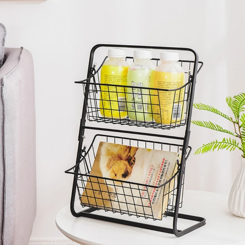 

2 Tiers Iron Storage Shelf Rack for Kitchen Seasoning Organizer Fruits Holder Assembly Bathroom Cosmetic Basket T8NE
