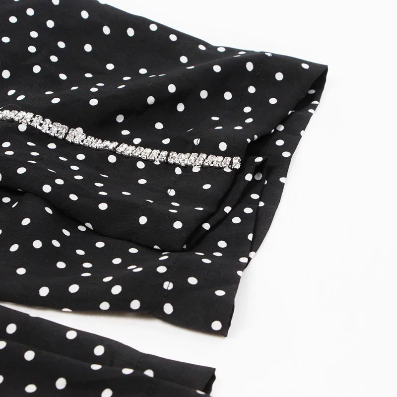 

VGH Elegant Dot Jumpsuit For Women Sling V Neck Sleeveless Off Shoulder Backless High Waist Jumpsuits Female Fashion New Clothes