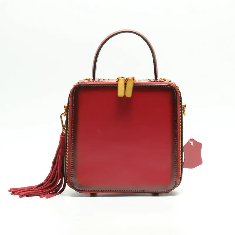 

Side bag make up bags 2020 new leather mini square bag tassel rivet female bag shoulder bag messenger bag handbag satchels cute