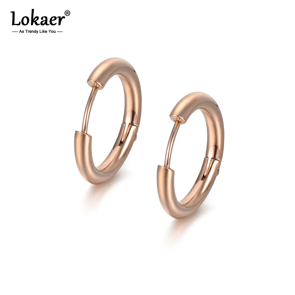 Женские серьги кольца Lokaer простые из розового золота Классическая титановая