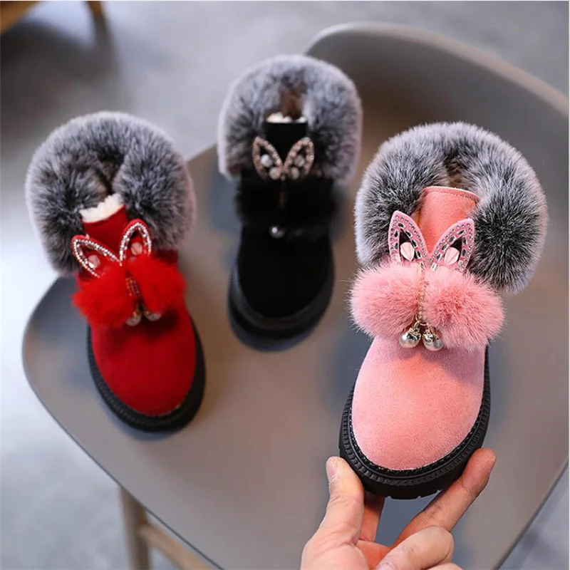 

2021 Winter New Children's Snow Boots Flat Girls Princess Cotton Shoes Fashion Anti-Slip Plush Warm Flat Shoes Kids Boots
