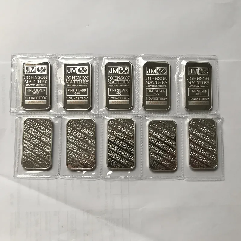 

50Pcs ( 10 Rows) Non magnetic Johnson Matthey 1 OZ JM Silver Plated Vacuum Sealed Coin Bar With Different Laser Serial Number