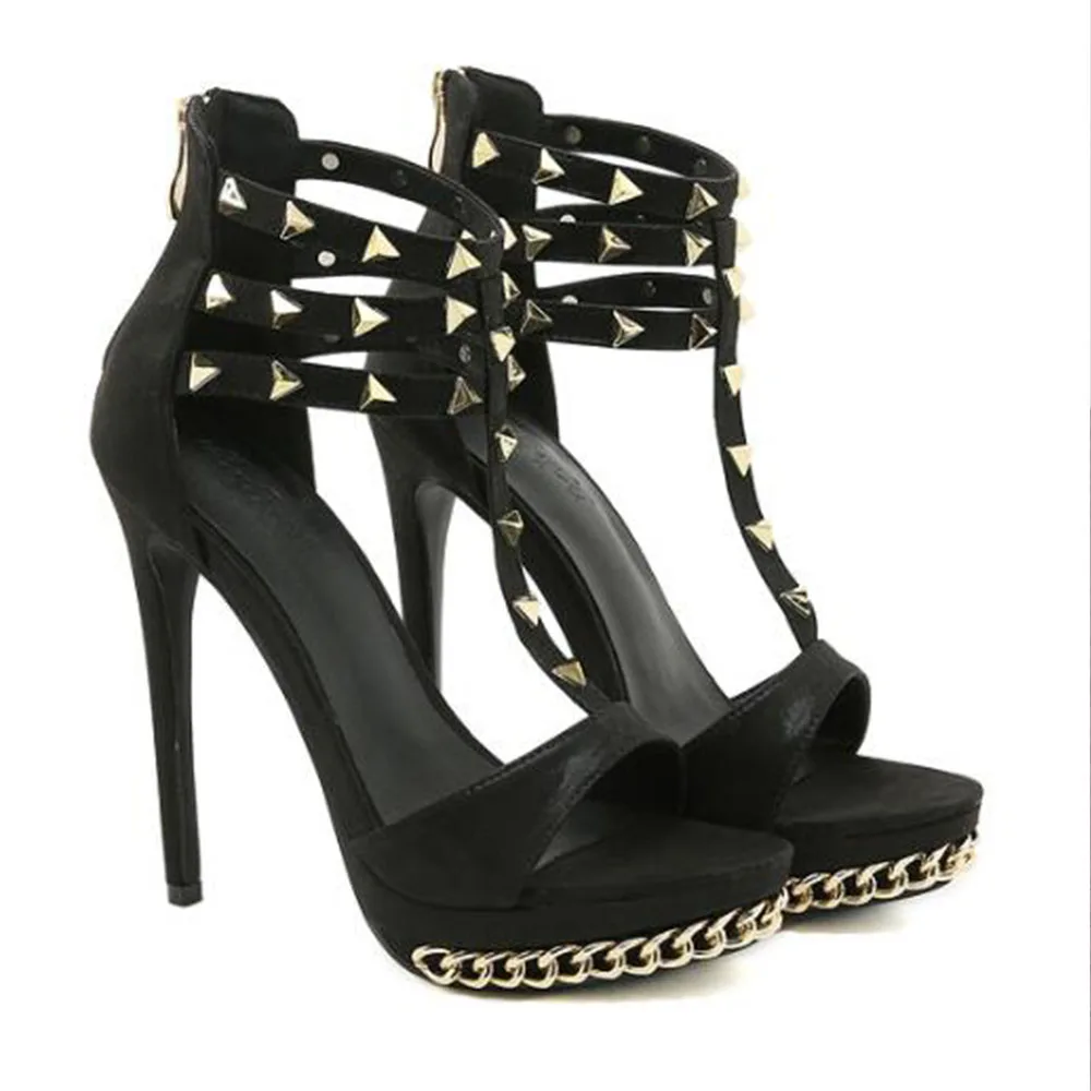 

New Open Toe 13cm High Heel Women's Sandals Rivets Sexy Pumps Shoes Size 34-42