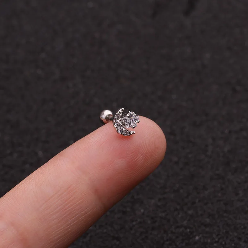 20 г пирсинг для уха Cz луна и звезда хрящевая спираль Tragus Conch Rook нержавеющая сталь закручивающаяся задняя часть серьги для ушного хряща