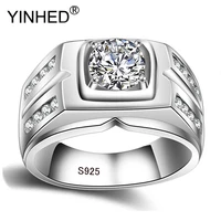 yinhed luxury vintage 100 real 925 sterling silver ring jewelry 8mm 2 carat cubic zircon engagement wedding rings for men zr484