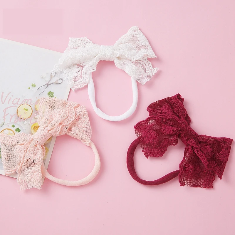 

Baby Bow Headband Lace Headbands For Girls Embroidery Accessories Children Wedding Beach Hair Band Fiocco Nascita Dziewczynka