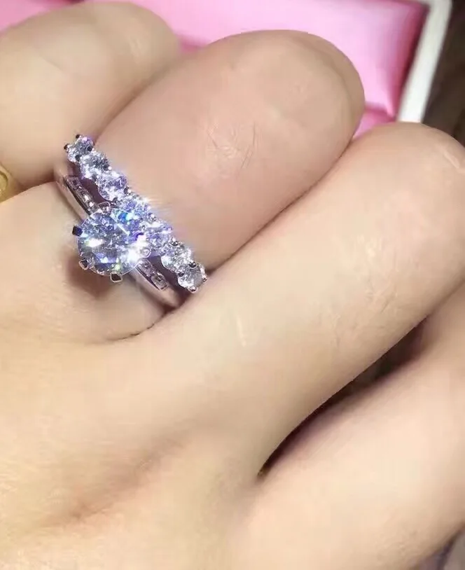 TRS04 NSCD искусственный камень набор колец для женщин 1CT/2CT/3CT 925 пробы серебро белое