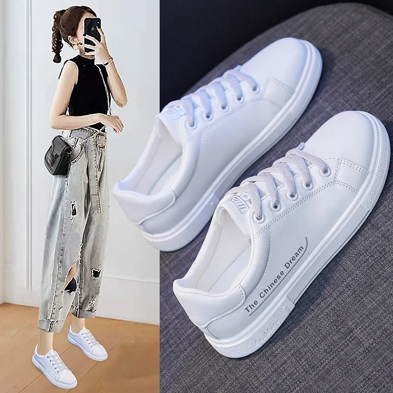 

NAKKESHMEN-2021 Spring New Street Photography Basic Small White Shoes Women's Lace Up Student Flat Leisure Running Board Shoes